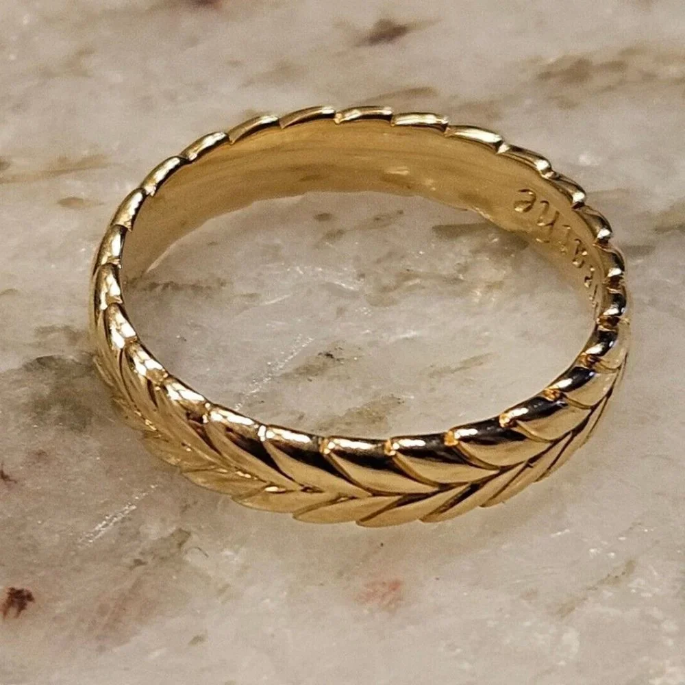 NEW MONICA RICH KOSANN BREATHE LEAF POESY STACKABLE 18K YELLOW GOLD RING 3